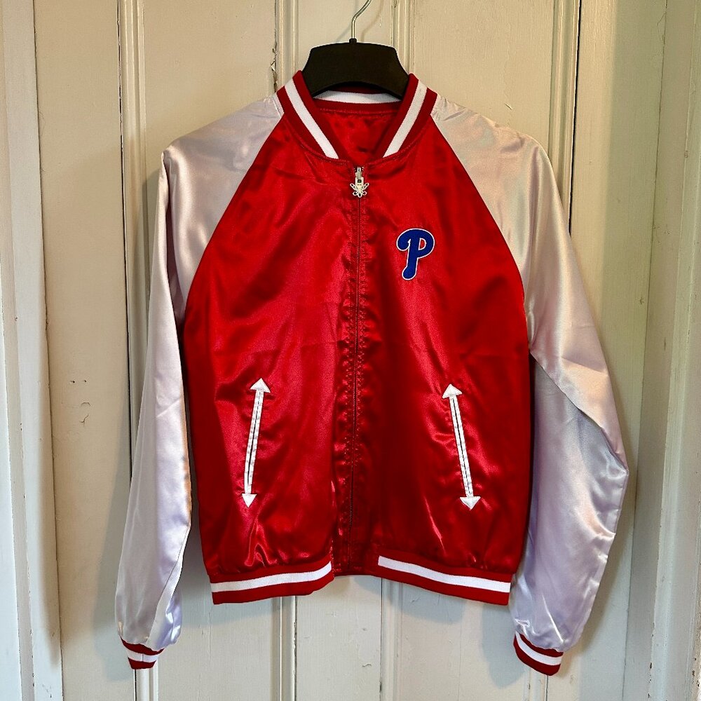 Phillies Reversible Jacket RARE Women's Medium Large bomber baseball varsity